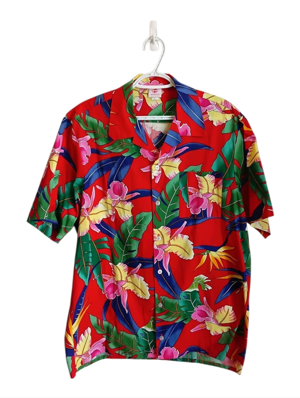 Vintage Scorpio Tropical Floral Red Hawaiian Shirt - Large